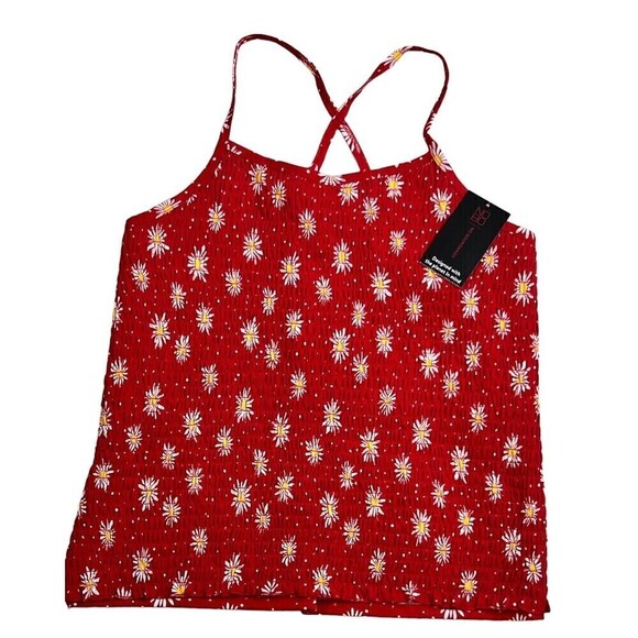 No Boundaries Boho Hippie Tank Top Scrunch Criss Cross Red Sunflowers XXL - Picture 1 of 5